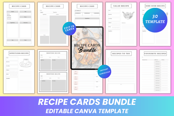 Download Recipe Cards Bundle Canva Kdp Interior - Cards Collection
