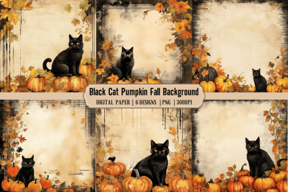 Download Black Cats Pumpkins Fall Background - Cat Collection