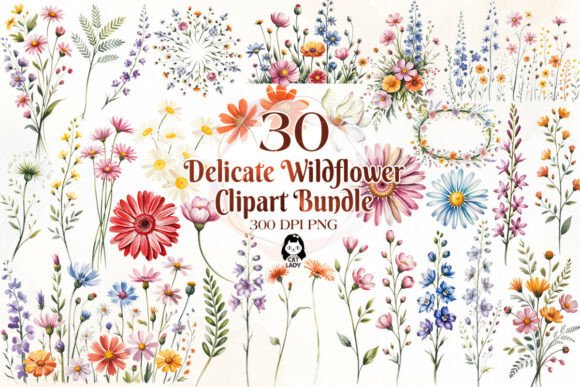 Download Delicate Wildflowers Watercolor Clipart - Cat Collection