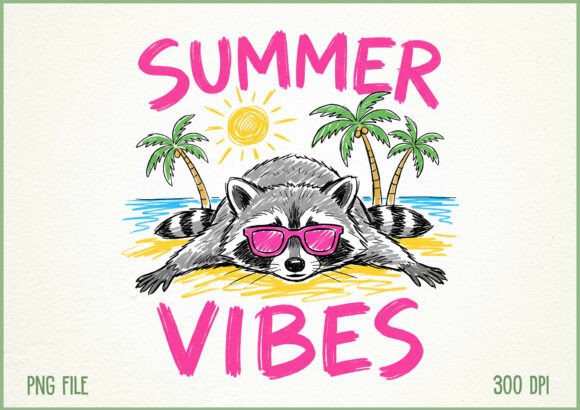 Download Summer Vibes Raccoon Beach Vacation PNG - Cat Collection