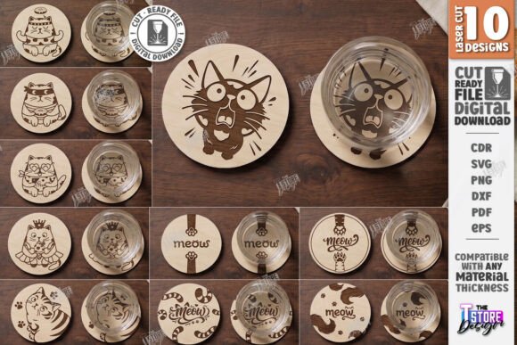 Download Cat Coasters Laser Cut Bundle | Paw SVG - Cat Collection