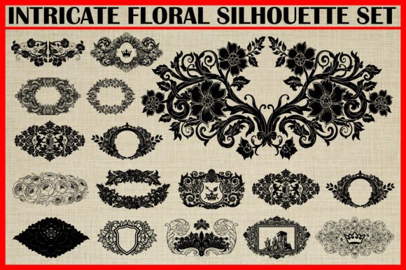 Download Intricate Floral Silhouette Set - Cat Collection