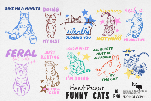 Download Funny Cat Hand-Drawn Sublimation Bundle - Cat Collection