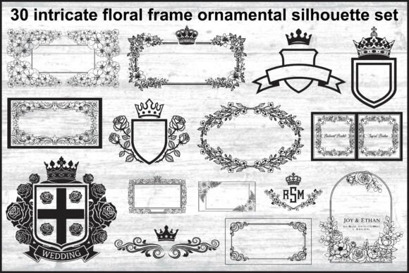 Download 30 Intricate Floral Frame Silhouette Set - Cat Collection
